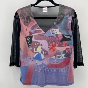 RARE Walt Disney Gallery Shirt Alice in Wonderland Sheer Mesh S
